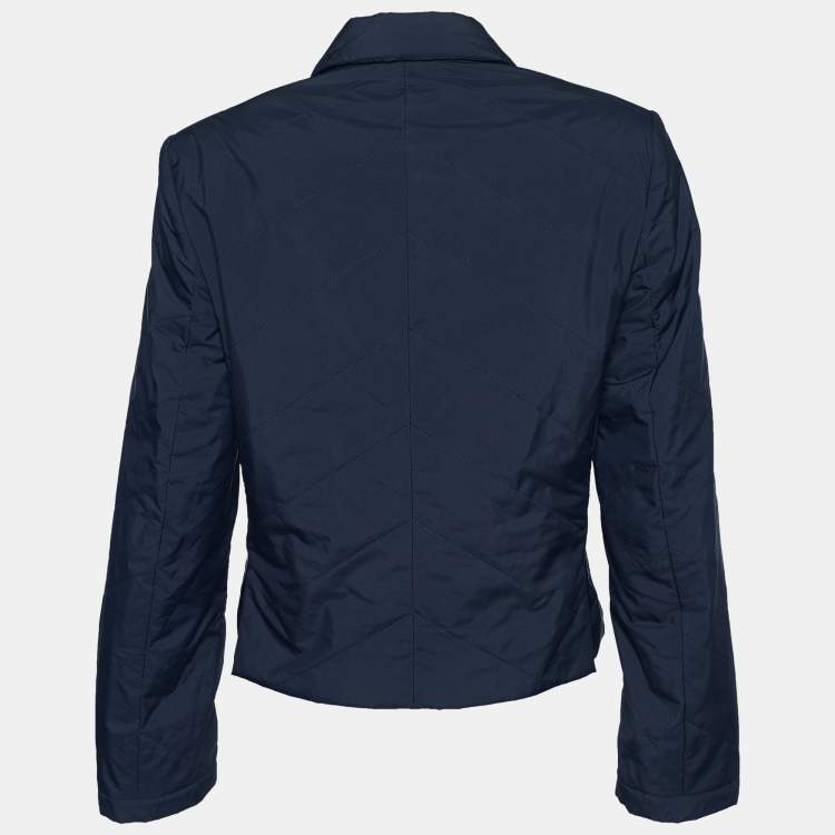 Pre Owned Salvatore Ferragamo Navy Blue Quilted Nylon Button Front Jacket  M