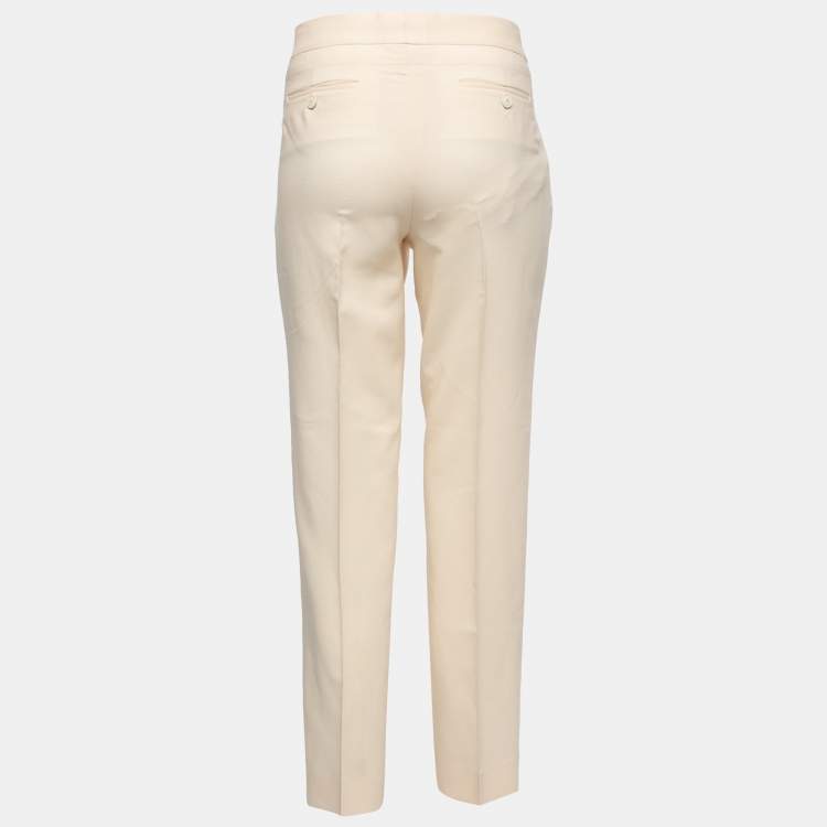 Pre Owned Salvatore Ferragamo Cream Wool Buckle Detail Trousers M