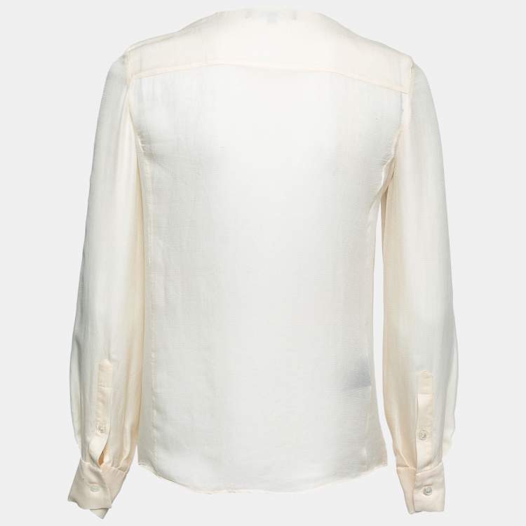 Pre Owned Salvatore Ferragamo Ivory Crepe Silk Button Front Top S