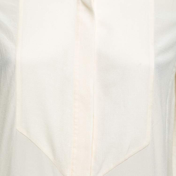 Pre Owned Salvatore Ferragamo Ivory Crepe Silk Button Front Top S