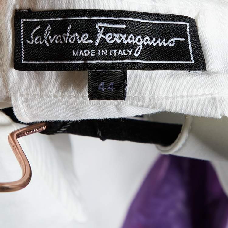 Pre Owned Salvatore Ferragamo White & Purple Floral Print Cotton Shirt Dress M