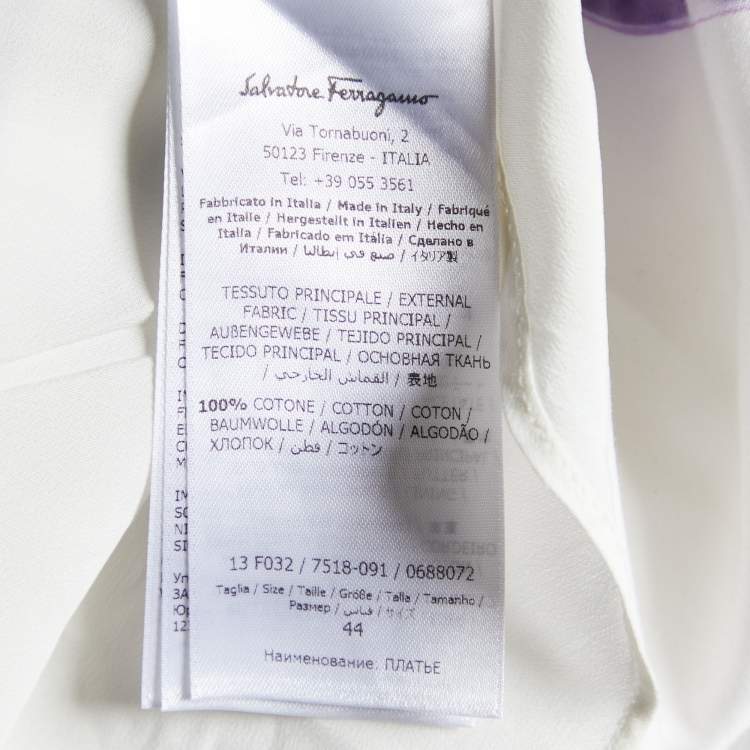 Pre Owned Salvatore Ferragamo White & Purple Floral Print Cotton Shirt Dress M