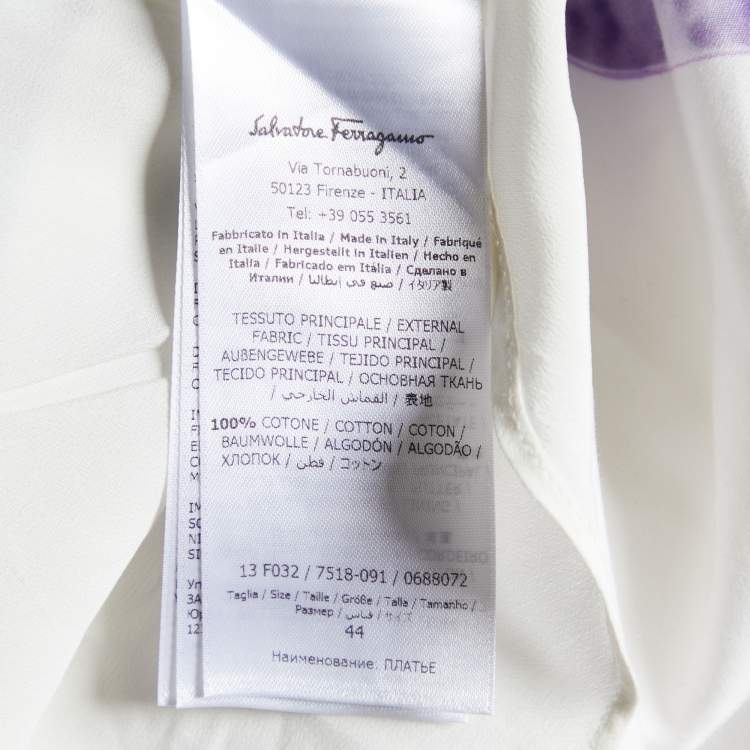 Pre Owned Salvatore Ferragamo White & Purple Floral Print Cotton Shirt Dress M