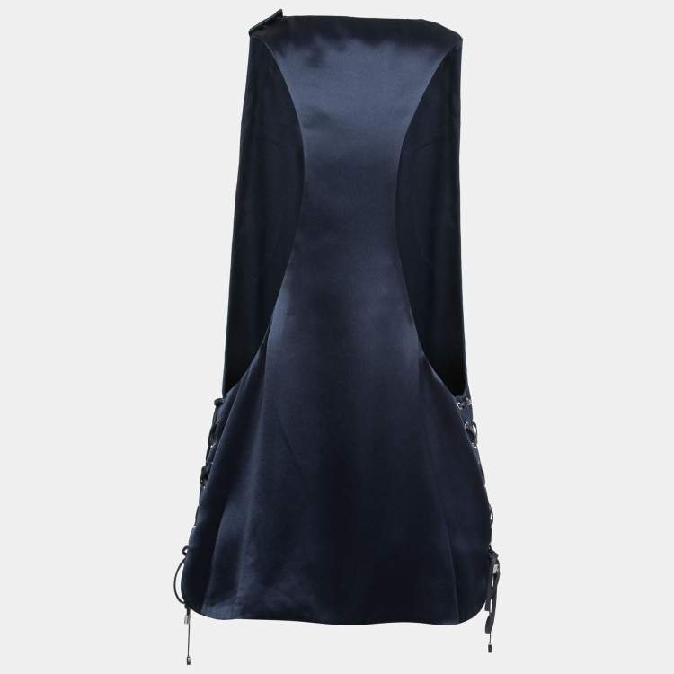 Pre Owned Salvatore Ferragamo Blue Silk Low-Cut Side Sleeveless Top L