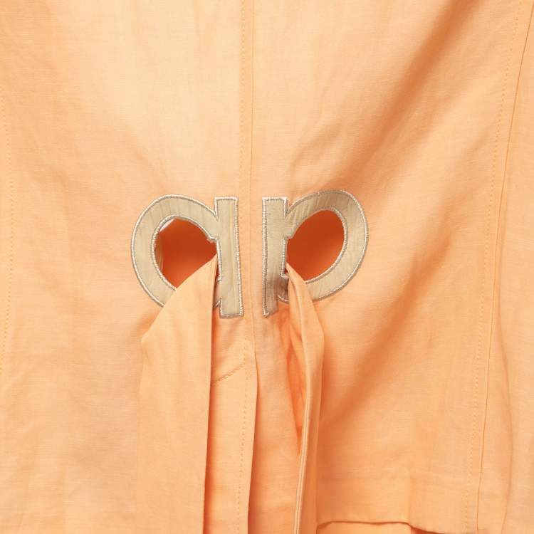 Pre Owned Salvatore Ferragamo Orange Wool & Linen Belted Blazer M