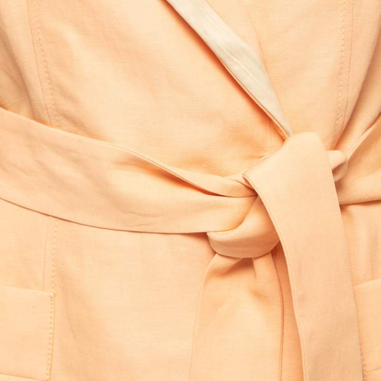 Pre Owned Salvatore Ferragamo Orange Wool & Linen Belted Blazer M