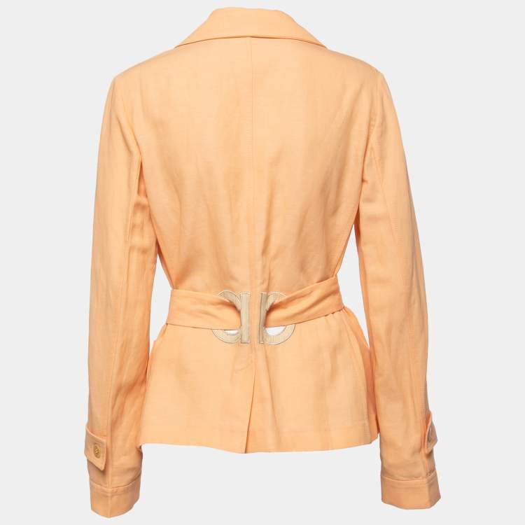 Pre Owned Salvatore Ferragamo Orange Wool & Linen Belted Blazer M