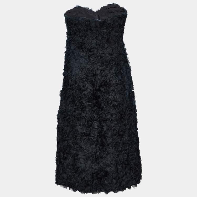 Pre Owned Salvatore Ferragamo Black Silk  Floral Detail Strapless Mini Dress M