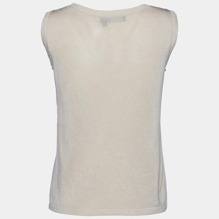 Pre Owned Salvatore Ferragamo Cream Cotton Knit Tank Top M
