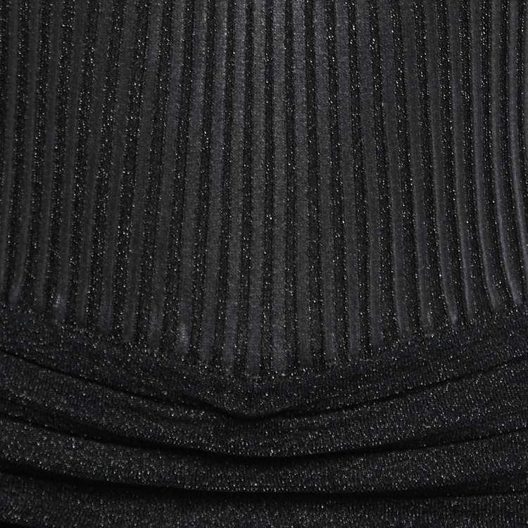 Pre Owned Salvatore Ferragamo Black Lurex Knit Mock Neck Long Sleeve Midi Dress S