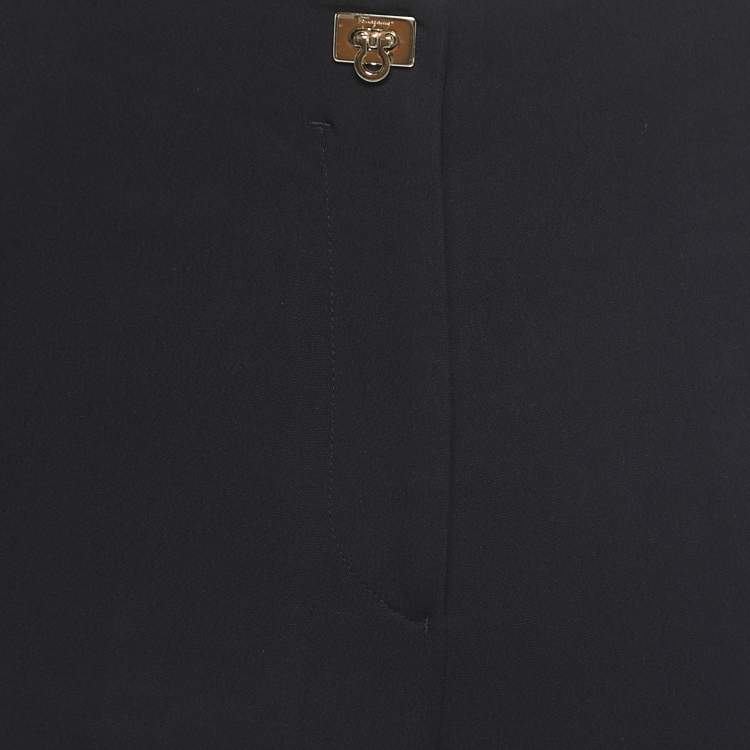 Pre Owned Salvatore Ferragamo Black Crepe Buckle Closure Pants S