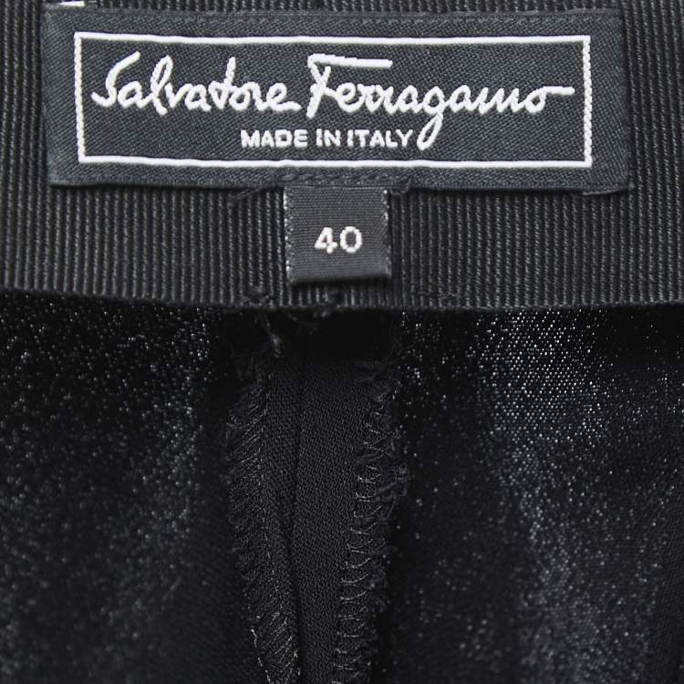 Pre Owned Salvatore Ferragamo Black Crepe Buckle Closure Pants S