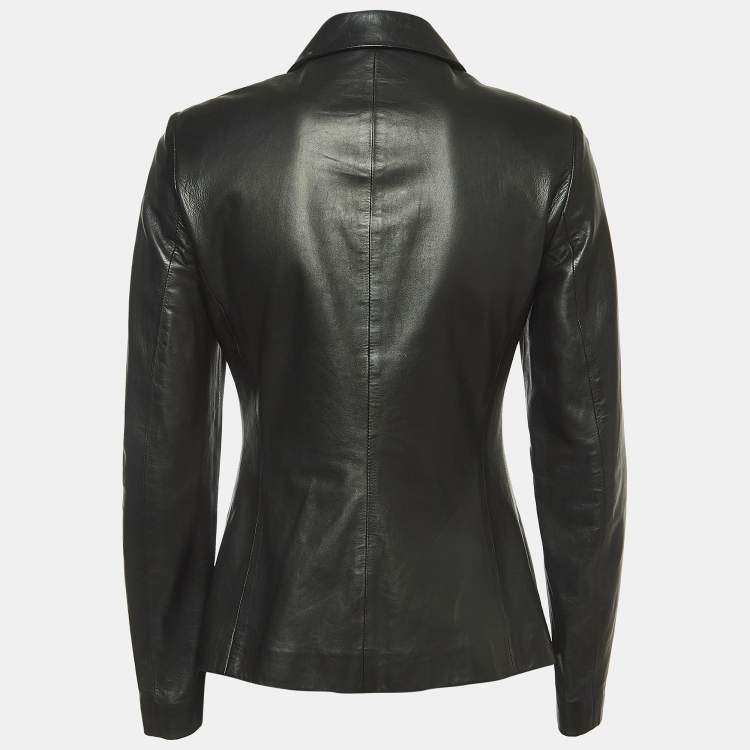 Pre Owned Salvatore Ferragamo Vintage Black Leather Buttoned Jacket S