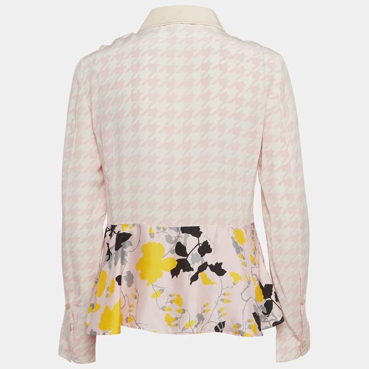 Pre Owned Salvatore Ferragamo Pink Print Silk Peplum Shirt Blouse L