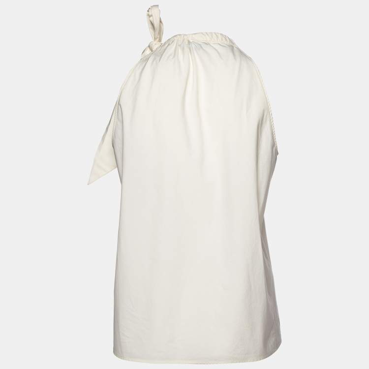 Pre Owned Salvatore Ferragamo Cream Butterfly Print Cotton Halter Neck Top M