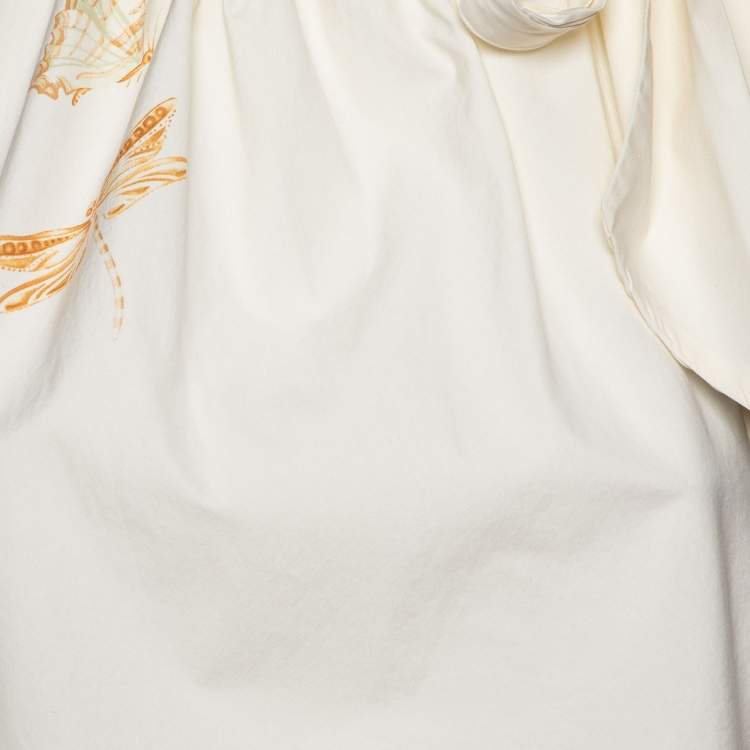Pre Owned Salvatore Ferragamo Cream Butterfly Print Cotton Halter Neck Top M