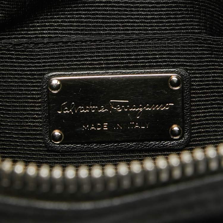 Pre Owned Salvatore Ferragamo Black Gancini Embossed Glossy Leather Boston Bag