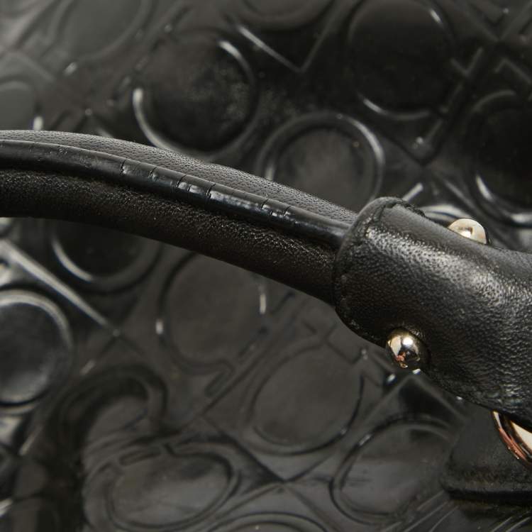 Pre Owned Salvatore Ferragamo Black Gancini Embossed Glossy Leather Boston Bag