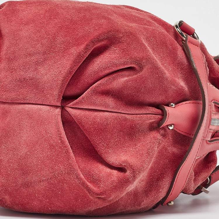 Pre Owned Salvatore Ferragamo Pink Suede and Leather Buckle Satchel  
