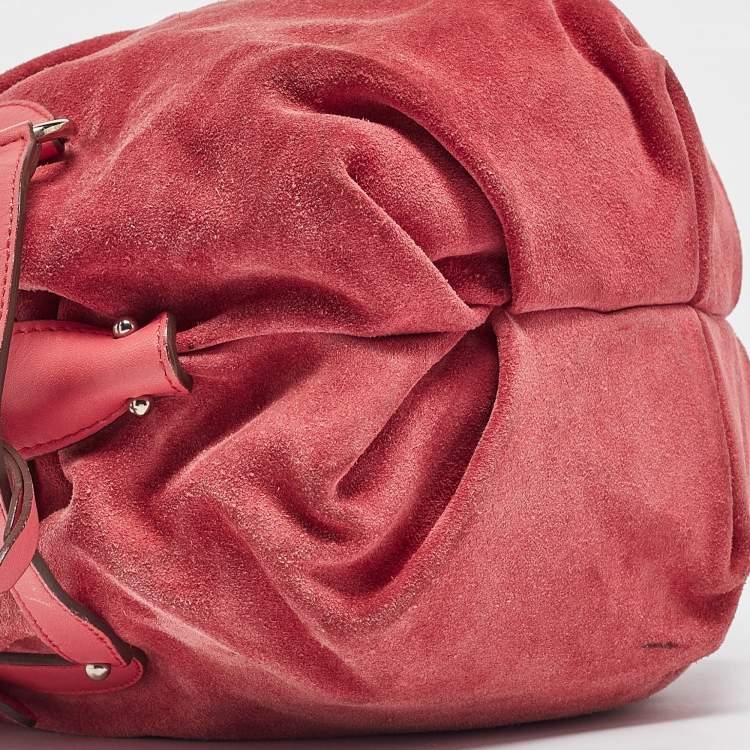 Pre Owned Salvatore Ferragamo Pink Suede and Leather Buckle Satchel  