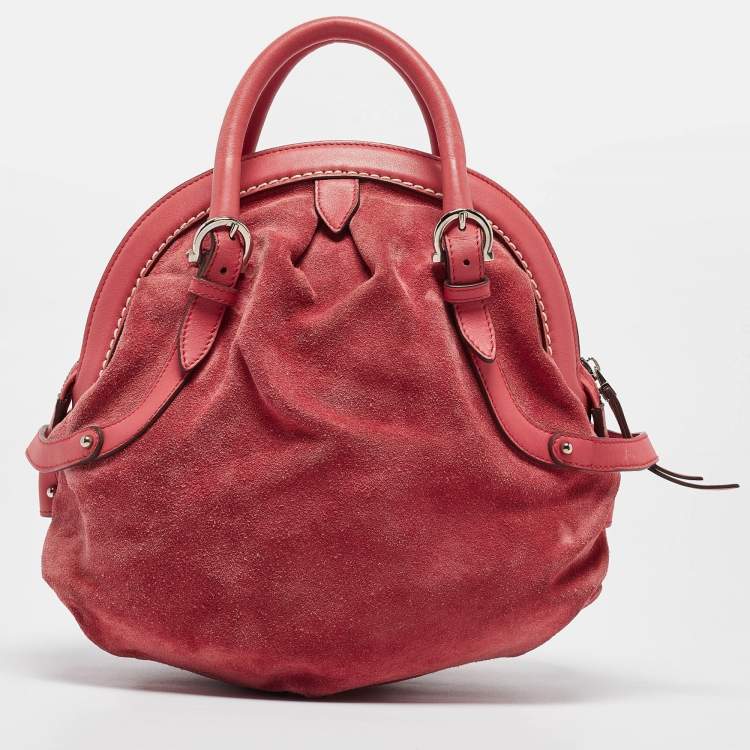 Pre Owned Salvatore Ferragamo Pink Suede and Leather Buckle Satchel  