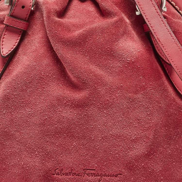 Pre Owned Salvatore Ferragamo Pink Suede and Leather Buckle Satchel  