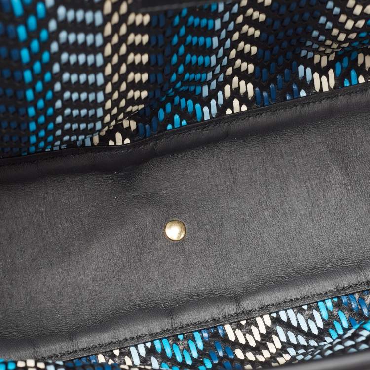 Pre Owned Salvatore Ferragamo Black/Blue Woven Leather Vara Bow Tote