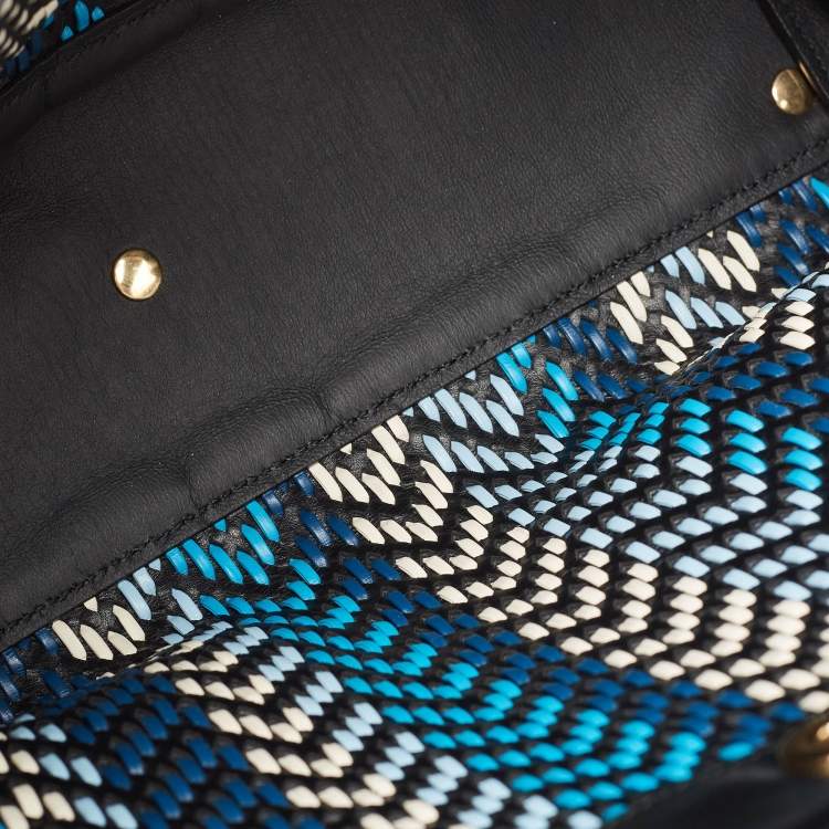 Pre Owned Salvatore Ferragamo Black/Blue Woven Leather Vara Bow Tote
