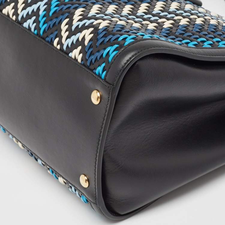 Pre Owned Salvatore Ferragamo Black/Blue Woven Leather Vara Bow Tote