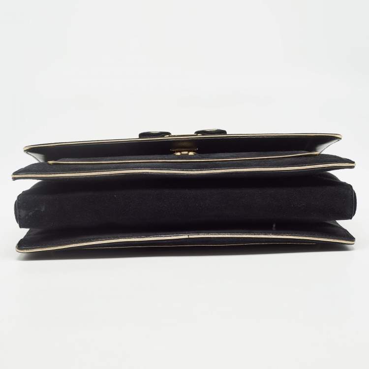 مملوكة مسبقًا Salvatore Ferragamo Black/Gold Suede Ginny Shoulder Bag