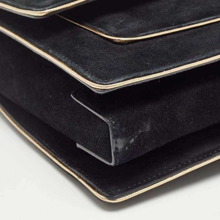مملوكة مسبقًا Salvatore Ferragamo Black/Gold Suede Ginny Shoulder Bag