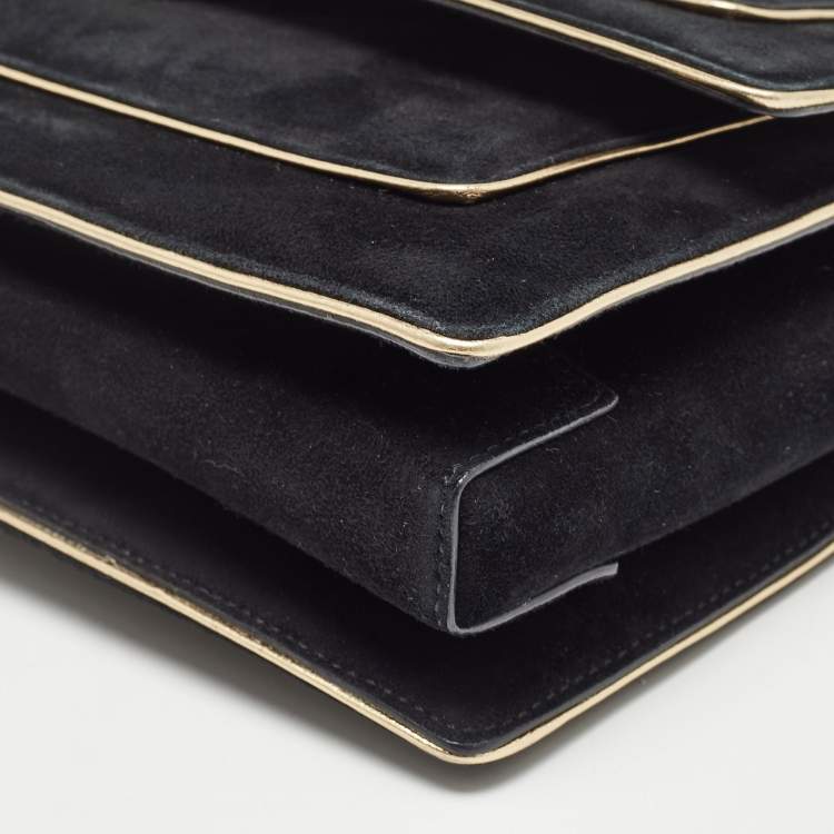 مملوكة مسبقًا Salvatore Ferragamo Black/Gold Suede Ginny Shoulder Bag