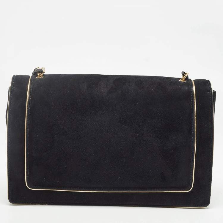 مملوكة مسبقًا Salvatore Ferragamo Black/Gold Suede Ginny Shoulder Bag
