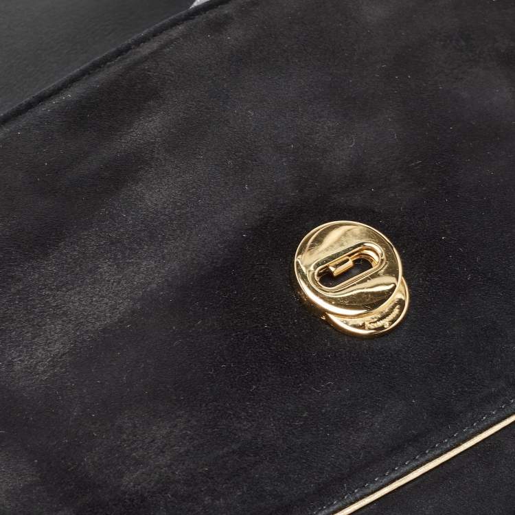 مملوكة مسبقًا Salvatore Ferragamo Black/Gold Suede Ginny Shoulder Bag