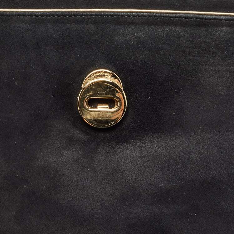 مملوكة مسبقًا Salvatore Ferragamo Black/Gold Suede Ginny Shoulder Bag