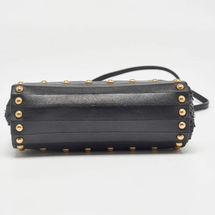 Pre Owned Salvatore Ferragamo Black Python Mini Studded Sofia Top Handle Bag