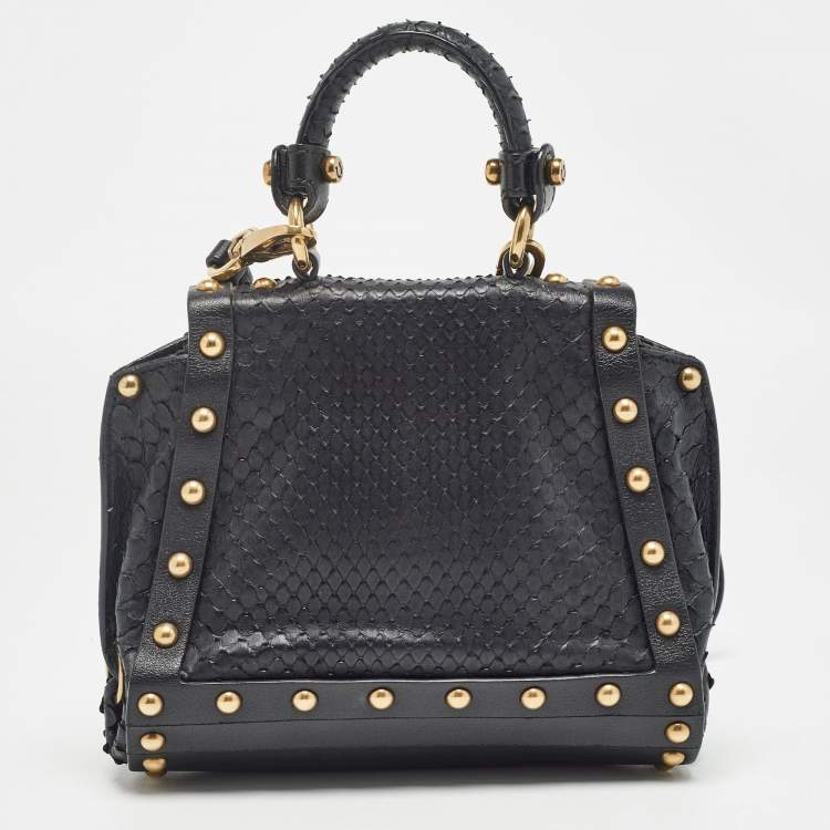 Pre Owned Salvatore Ferragamo Black Python Mini Studded Sofia Top Handle Bag