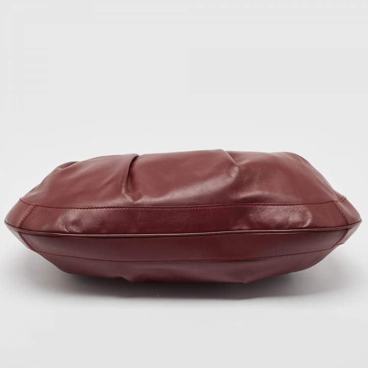 Pre Owned Salvatore Ferragamo Burgundy Pleated Leather Gancini Flap Hobo