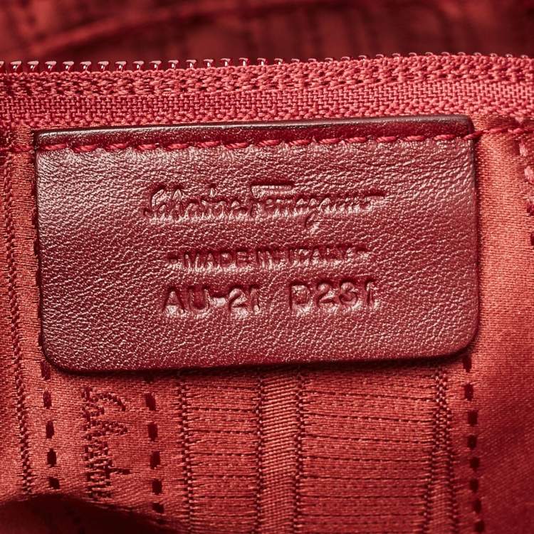 Pre Owned Salvatore Ferragamo Burgundy Pleated Leather Gancini Flap Hobo
