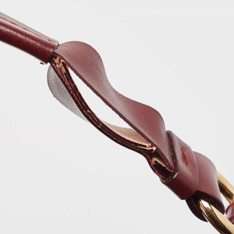 Pre Owned Salvatore Ferragamo Burgundy Pleated Leather Gancini Flap Hobo