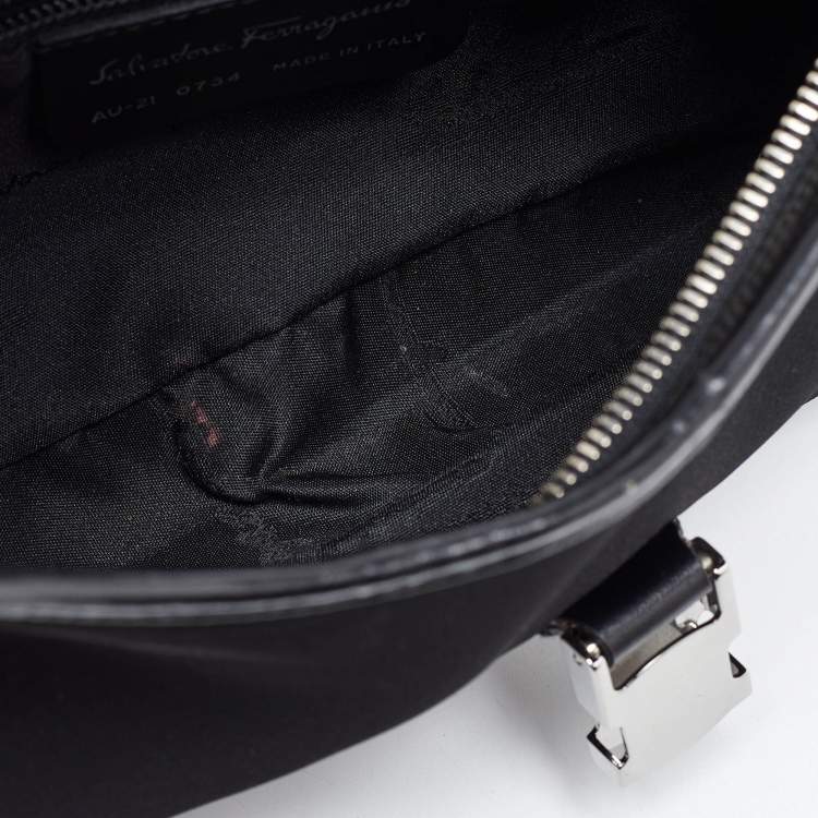 Pre Owned Salvatore Ferragamo Black Canvas and Leather Hobo