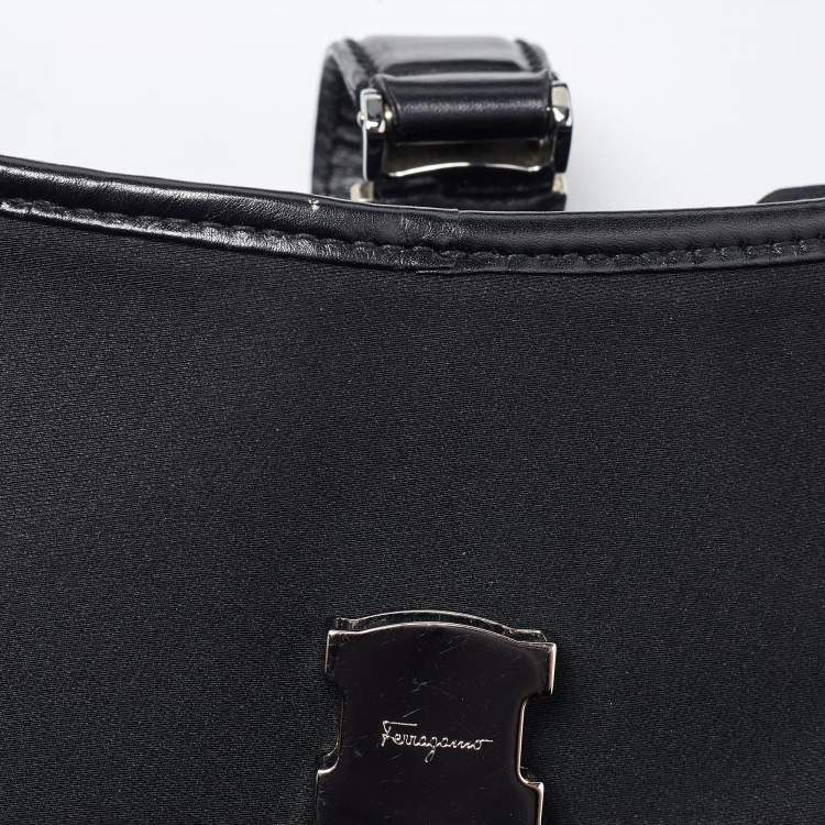 Pre Owned Salvatore Ferragamo Black Canvas and Leather Hobo