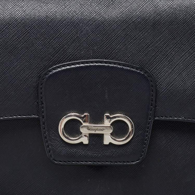 Pre Owned Salvatore Ferragamo Black Leather Katia Top Handle Bag