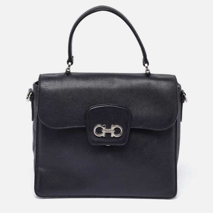 Pre Owned Salvatore Ferragamo Black Leather Katia Top Handle Bag