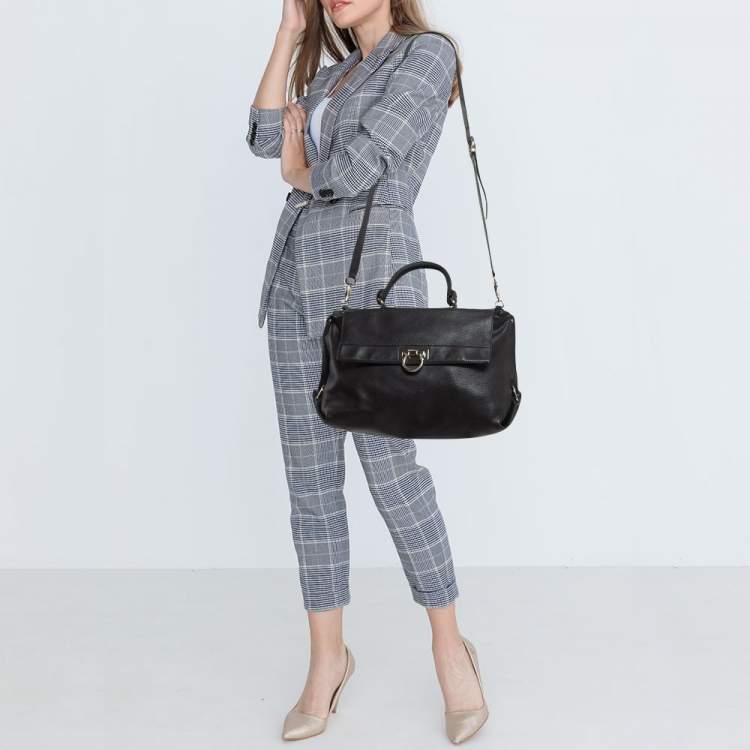Pre Owned Salvatore Ferragamo Black Leather Large Sofia Top Handle Bag