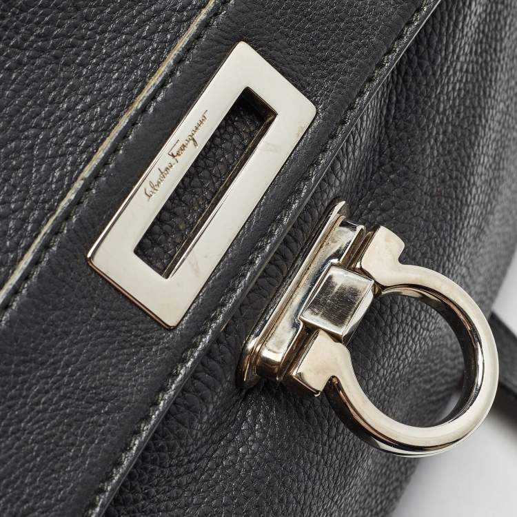 Pre Owned Salvatore Ferragamo Black Leather Large Sofia Top Handle Bag