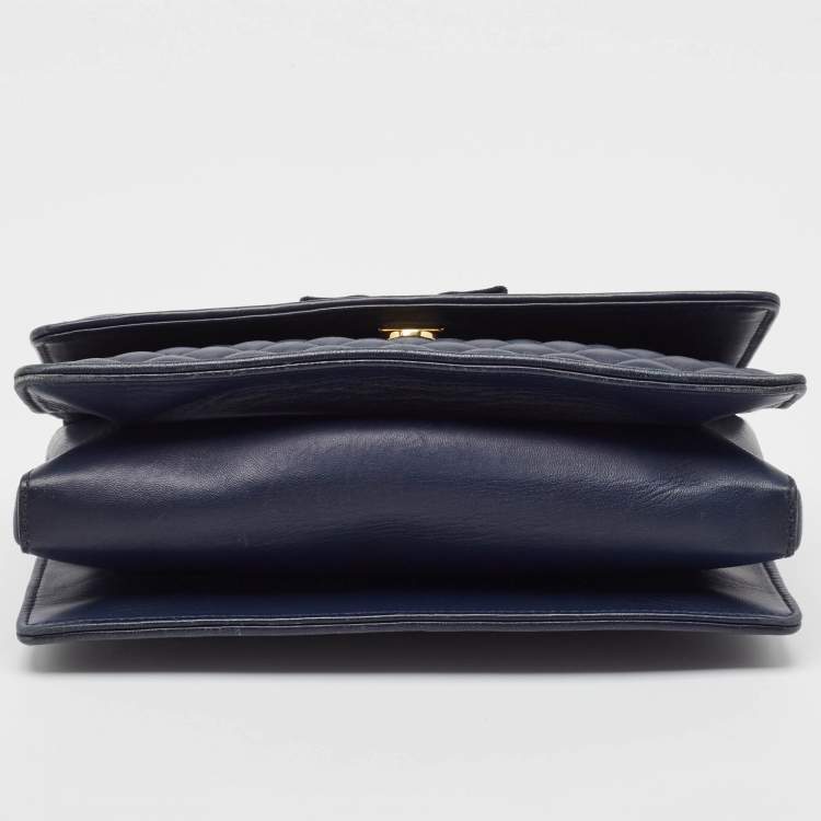 Pre Owned Salvatore Ferragamo Navy Blue Quilted Leather Vara Bow Chain Bag