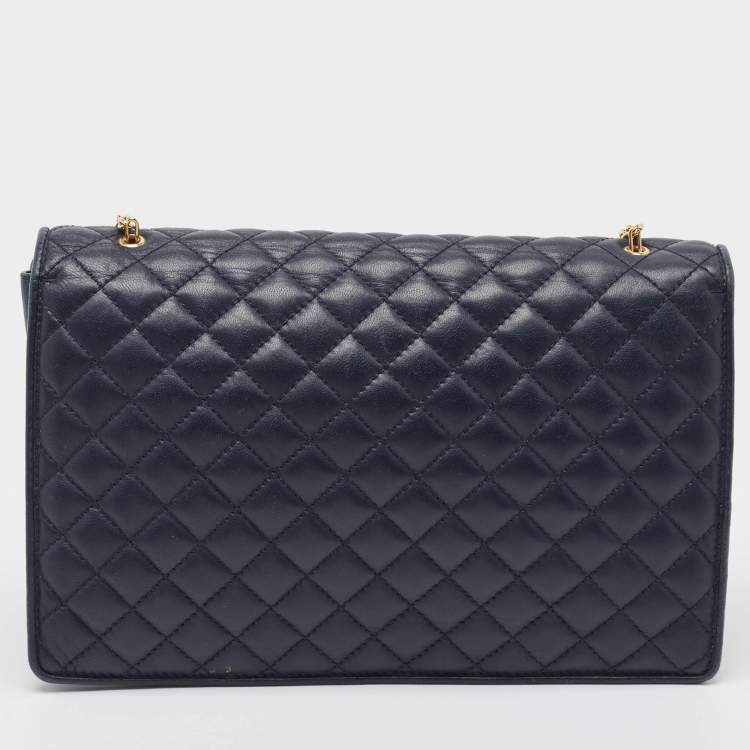 Pre Owned Salvatore Ferragamo Navy Blue Quilted Leather Vara Bow Chain Bag