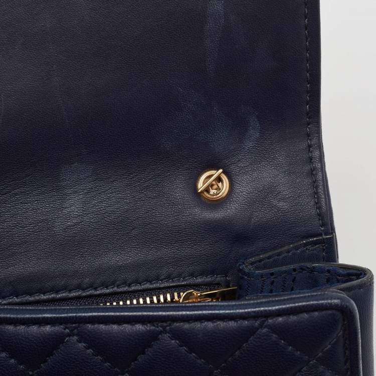 Pre Owned Salvatore Ferragamo Navy Blue Quilted Leather Vara Bow Chain Bag