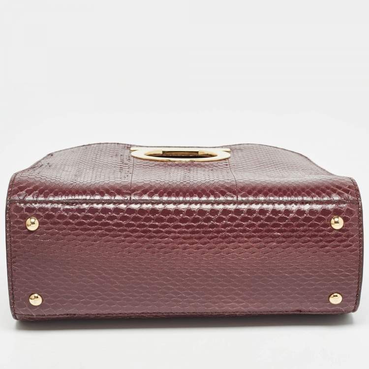 Pre Owned Salvatore Ferragamo Burgundy Snakeskin Thea Top Handle Bag